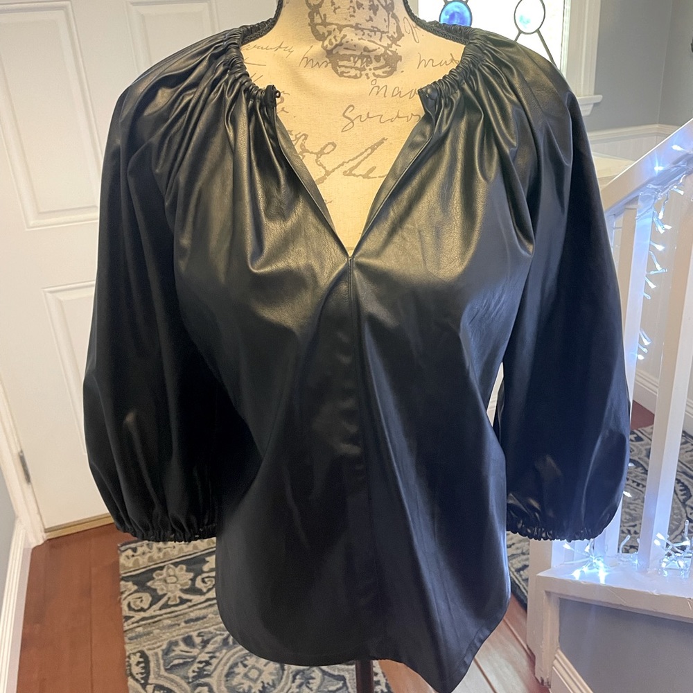 NWT black vegan leather top
